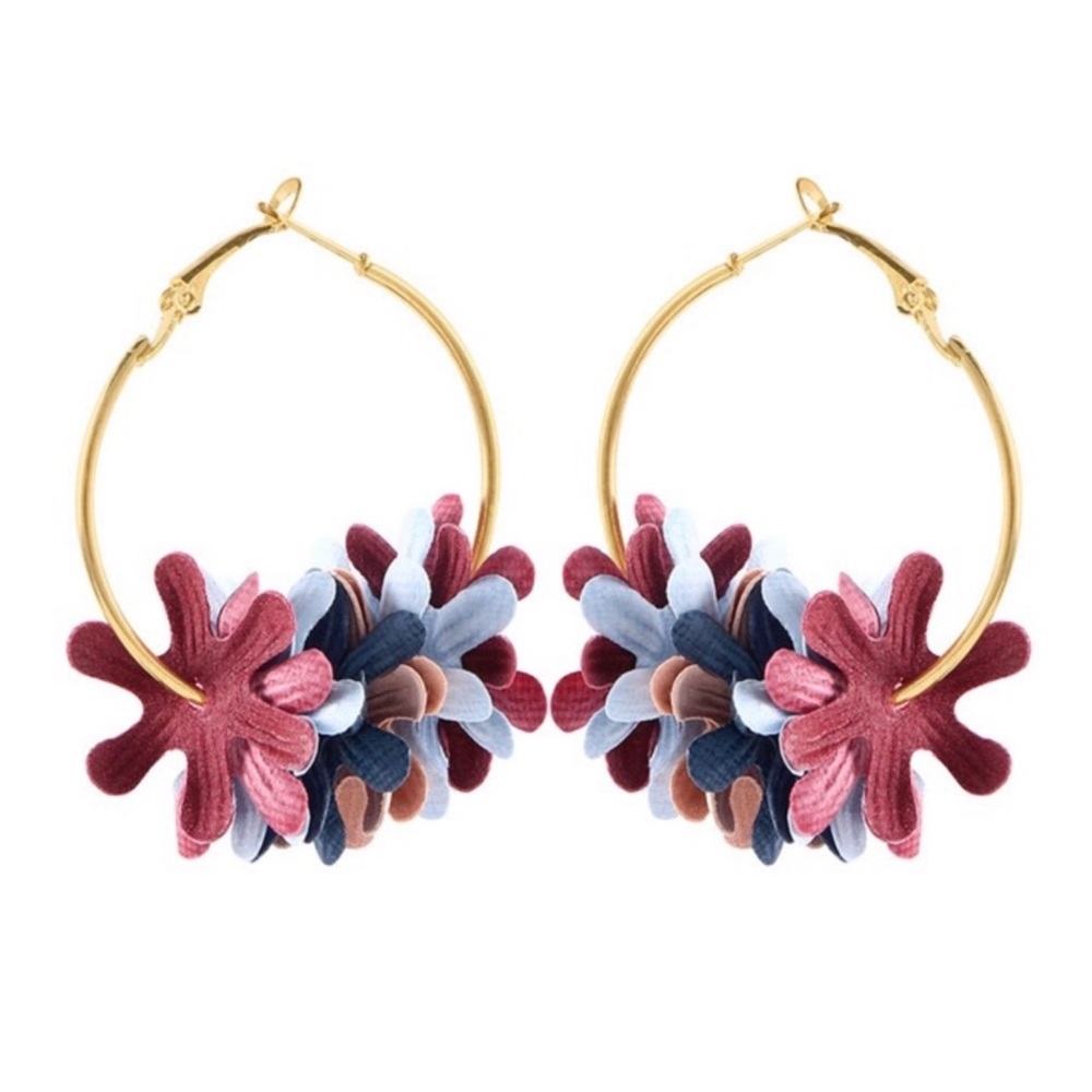 Boho Spring Flower Petals Gold Hoop Earrings